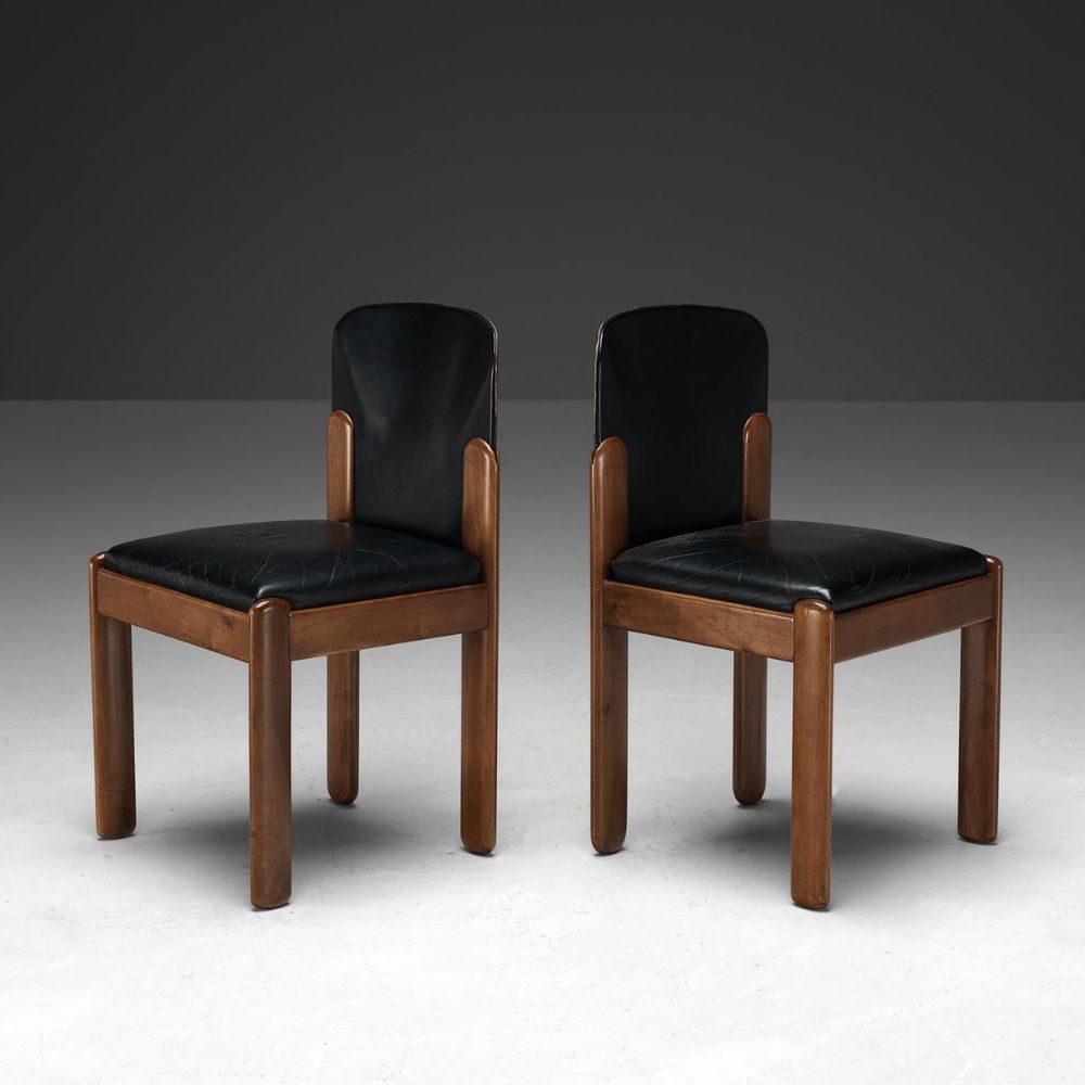 Buy Hasthshilpa Walnut Frame Black Leather Dining Chairs | Dining Chair | Wooden Dining Chair | Leather Dining Chair | Dining Room Furniture | Dining Room Chair | Hasthshilpa Luxe | Luxury Furniture