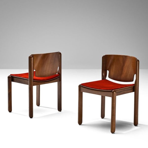 Buy Hasthshilpa Walnut Dining Chair Pair with Red Velvet Upholstery | Wooden Dining Chair | Teak Wood Dining Chair | Dining Room Furniture | Hasthshilpa Luxe