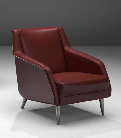 Buy Hasthshilpa Burgundy Red Lounge Chair with Nickel Feet | Lounge Chair | Upholstered Lounge Chair | Sofa Chair | Luxury Furniture | Living Room Chair | Living Room Furniture | Hasthshipa Luxe