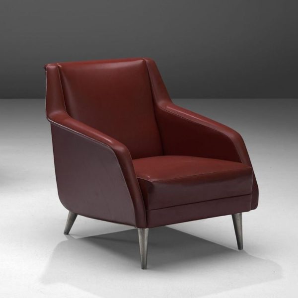 Buy Hasthshilpa Burgundy Red Lounge Chair with Nickel Feet | Lounge Chair | Upholstered Lounge Chair | Sofa Chair | Luxury Furniture | Living Room Chair | Living Room Furniture | Hasthshipa Luxe