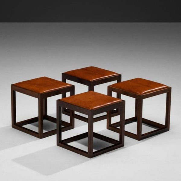 Buy Hasthshilpa Leather Stools with Wengé Finish | Leather Stool | Wooden Stool | Outdoor Furniture | Living Room Furniture | Luxury Furniture | Hasthshilpa Luxe