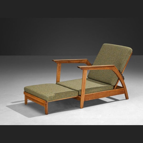 Hasthshilpa Oak Green Wool Chaise Lounge | Lounge Chair | Wooden Lounge Chair | Garden Chair | Living Room Chair | Sofa Lounge | Living Room Furniture | Hasthshilpa Luxe