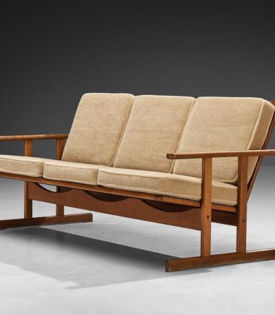 Buy Hasthshilpa Oakwood Three-Seater with Beige Upholstery | Wooden Sofa | Upholstery Sofa | Premium Sofa | Luxury Furniture | Living Room Furniture | Hasthshilpa Luxe