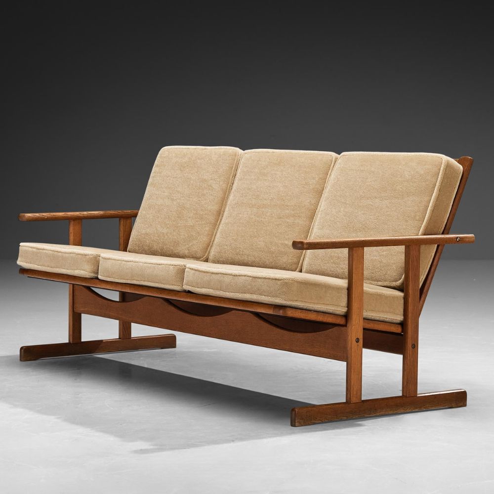 Buy Hasthshilpa Oakwood Three-Seater with Beige Upholstery | Wooden Sofa | Upholstery Sofa | Premium Sofa | Luxury Furniture | Living Room Furniture | Hasthshilpa Luxe