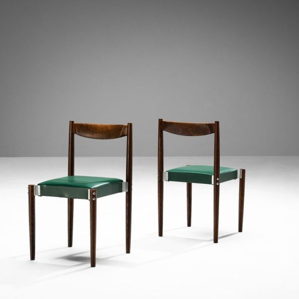 Buy Hasthshilpa Duo Dining Chairs in Green Leatherette and Rich Stained Wood | Wooden Dining Chair | Dining Chair | Leather Dining Chair | Dining Room Furniture | Hasthshilpa Luxe | Luxury Furniture