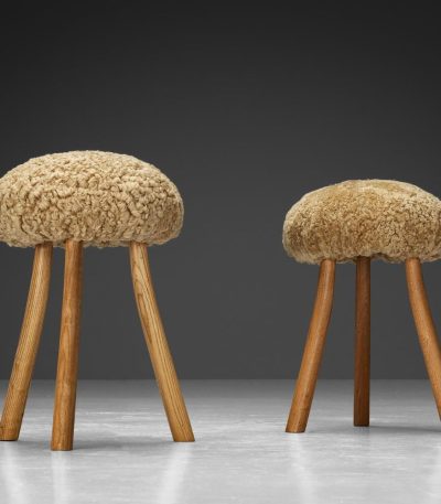 Buy Hasthshilpa Teak French Tripod Stools with Wool Upholstery | Wooden Stool | Living Room Furniture | Outdoor Furniture | Luxury Furniture | Hasthshilpa Luxe