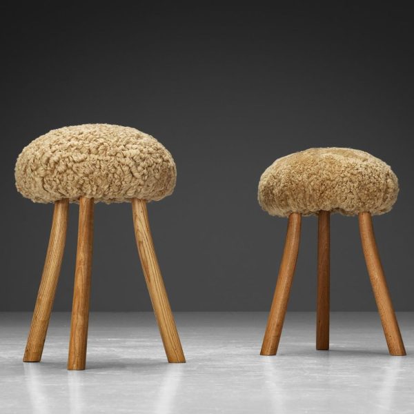 Buy Hasthshilpa Teak French Tripod Stools with Wool Upholstery | Wooden Stool | Living Room Furniture | Outdoor Furniture | Luxury Furniture | Hasthshilpa Luxe
